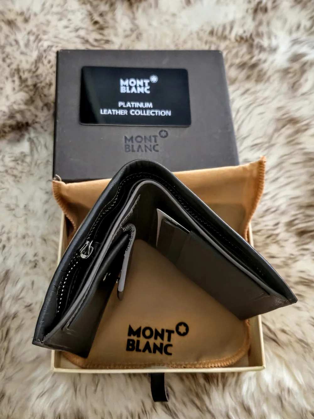 Montblanc Black Leather Card & Pocket Holder with Tan Dust Pouch